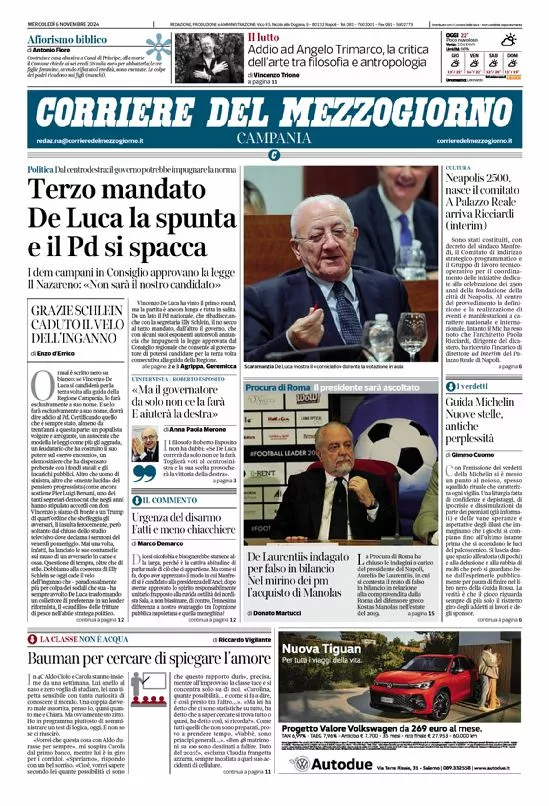 Prima-pagina-corriere del mezzogiorno-del-2024-11-06
